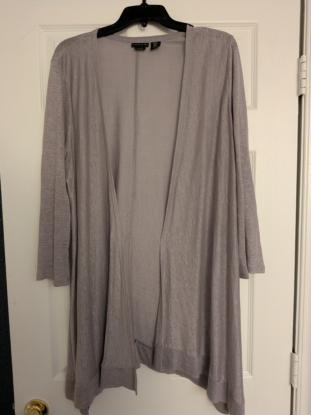 Tahari Women's 100% Linen Knit Minimalist Open Front Cardigan Sweater Gray XL